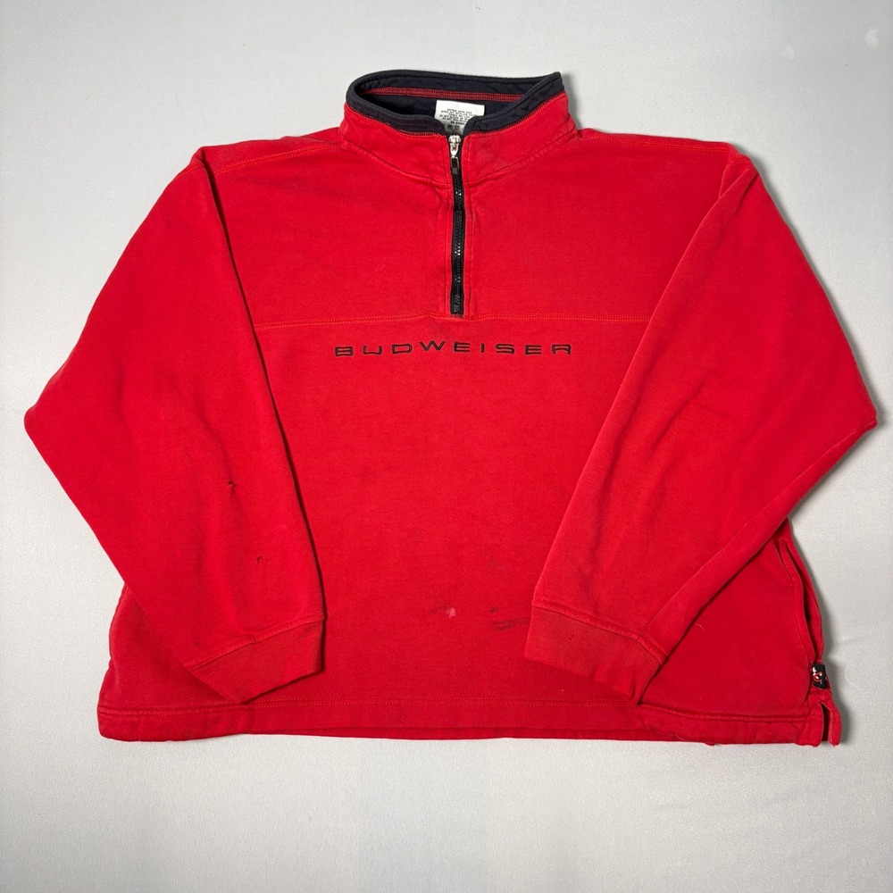 Vintage Chase Authentics Budweiser Dale Earnhardt Jr Red Quarter Zip Pullover XL